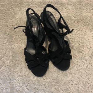 J Crew black suede wedge